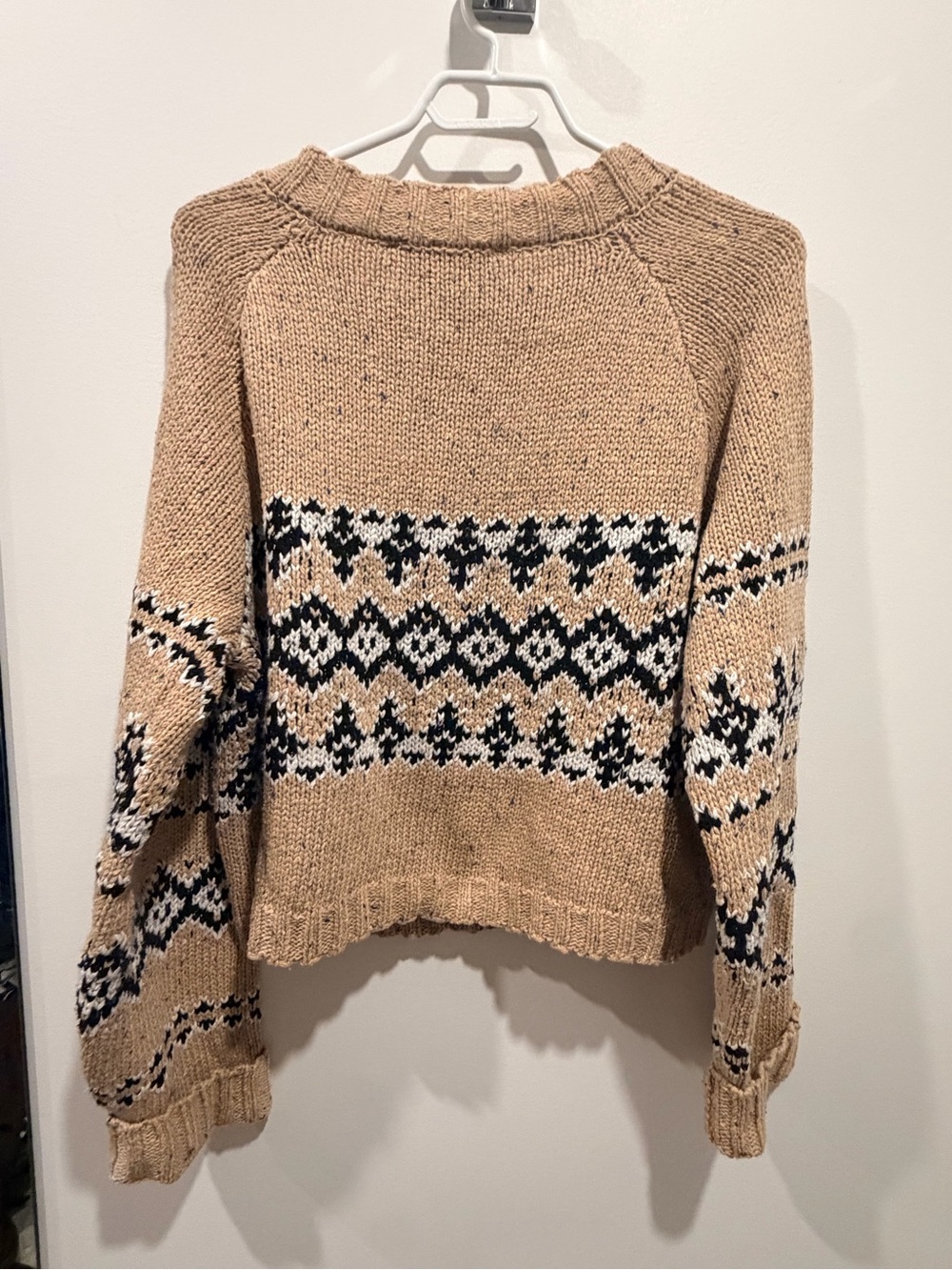 English Factory Tan Fair Isle Knit Cardigan Sweater - Picture 5 of 5